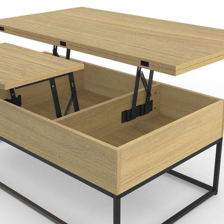Table basse relevable industrielle rectangulaire convertible en table à manger - DETROIT | ID Market