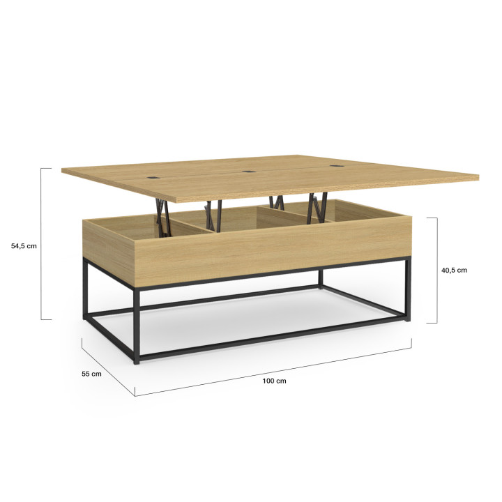 Table basse relevable industrielle rectangulaire convertible en table à manger - DETROIT | ID Market
