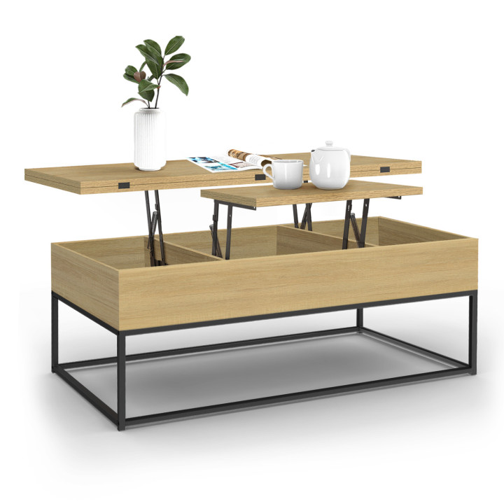 Table basse relevable industrielle rectangulaire convertible en table à manger - DETROIT | ID Market