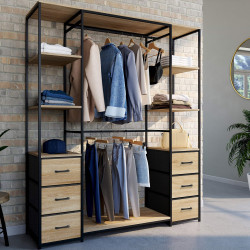 16775 - Armadio doppio industriale in legno e nero con ripiani e contenitori Armadio industriale doppio con ripiani e 6 contenitori in legno e nero - UTAH | ID Market