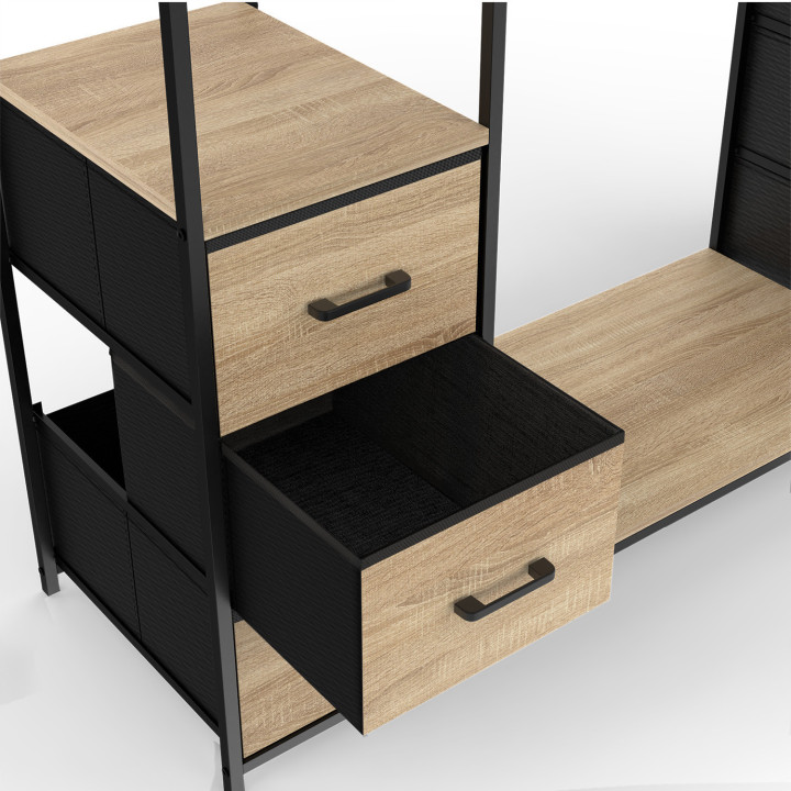 Dressing industriel double penderie avec étagères et 6 bacs bois et noir - UTAH | ID Market