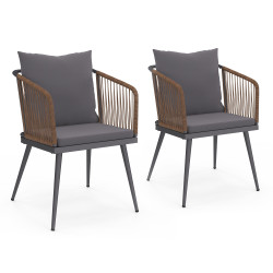 Lot de 2 fauteuils de jardin métallique gris avec cordage rotin foncé - ARIZONA | ID Market