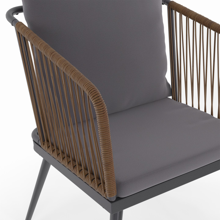 Lot de 2 fauteuils de jardin ARIZONA en métal gris et cordage rotin foncé