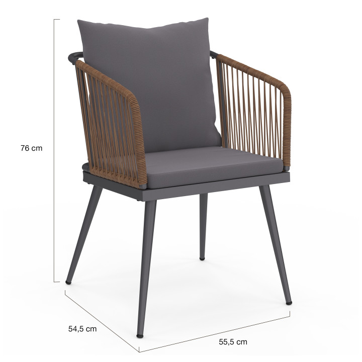 Lot de 2 fauteuils de jardin métallique gris avec cordage rotin foncé - ARIZONA | ID Market
