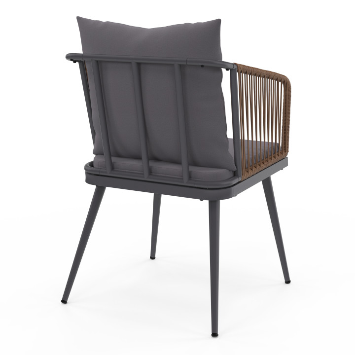 Lot de 2 fauteuils de jardin métallique gris avec cordage rotin foncé - ARIZONA | ID Market