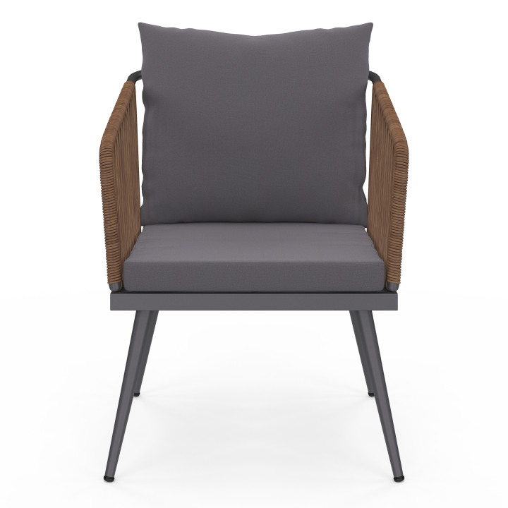 Set di mobili da giardino bassi a 2 posti in metallo grigio con corde in rattan scuro - ARIZONA | ID Market