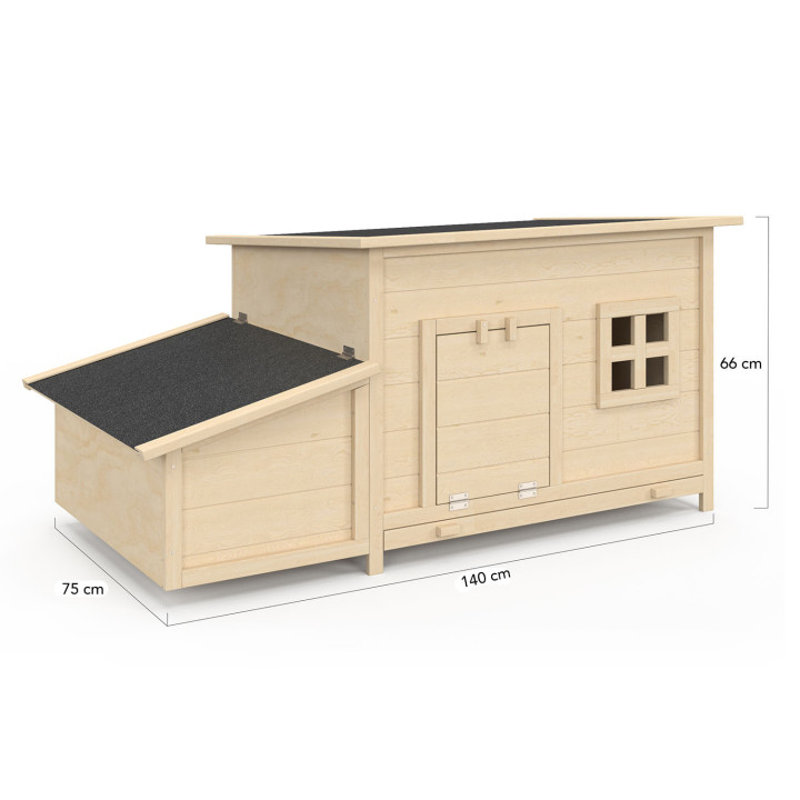 Hühnerstall 6 Hühner mit Eierablage aus Holz Flachdach und auf Stelzen