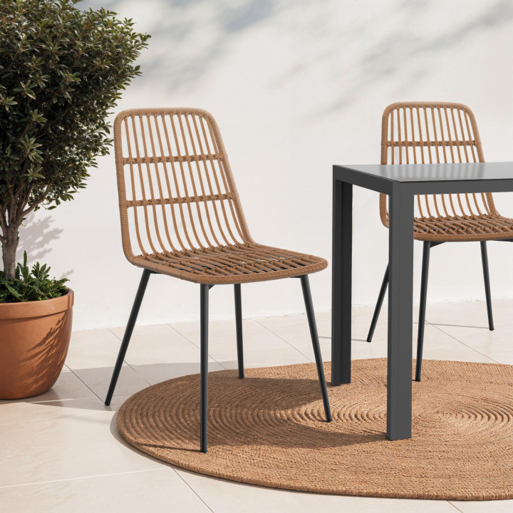 Set van 4 metalen en rotan tuinstoelen - SUMMER | ID Market
