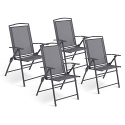16973 - Lot de 4 chaises de jardin pliantes dossier inclinable avec accoudoirs gris anthracite Lot de 4 chaises de jardin pliantes avec accoudoirs ALGHERO métal et textilène gris anthracite