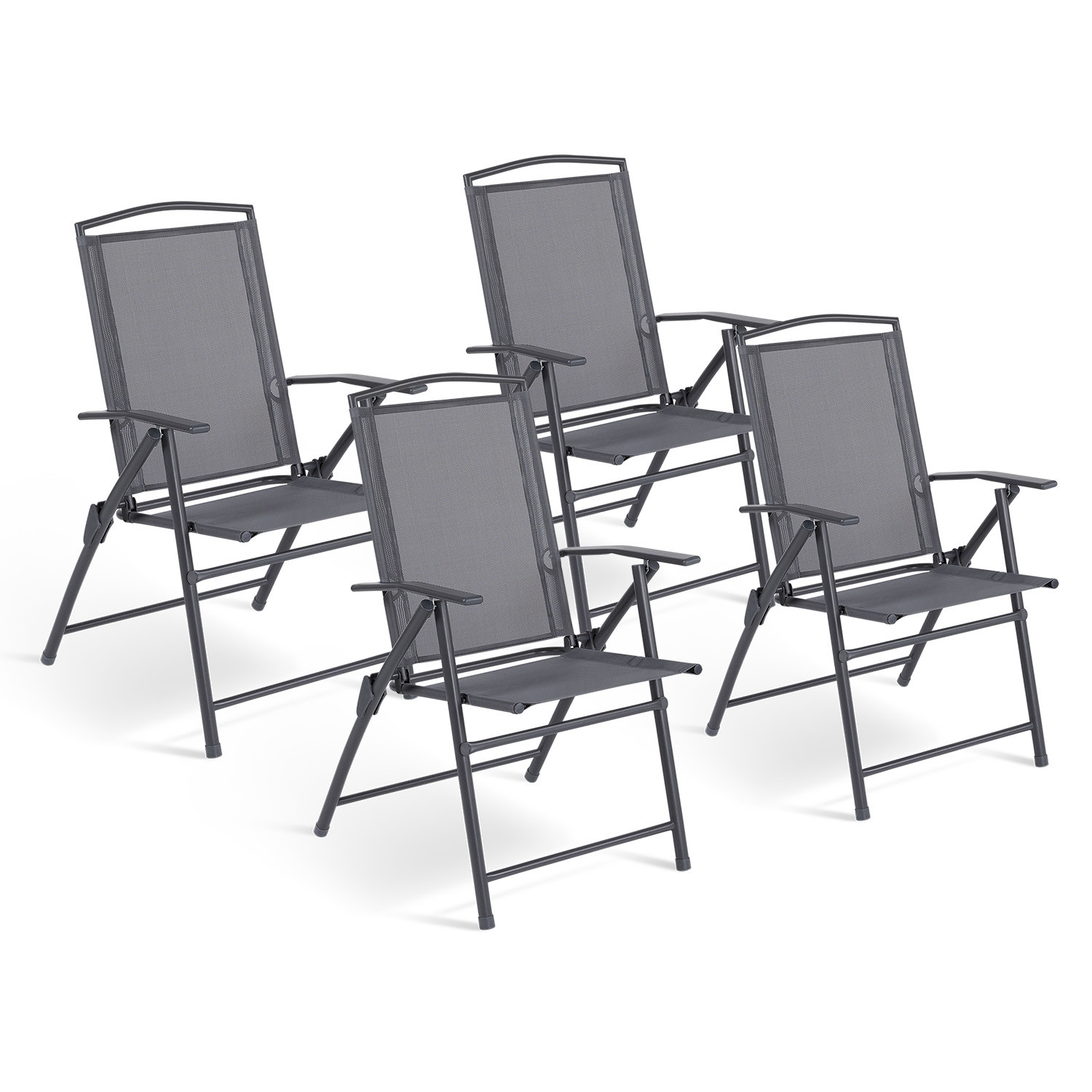 Lot de 4 chaises de jardin pliantes dossier inclinable avec accoudoirs gris anthracite