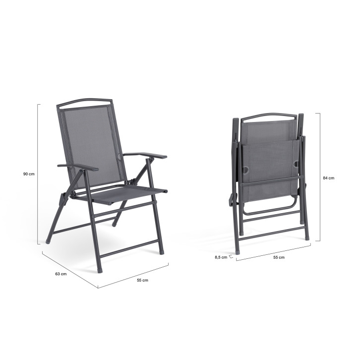 Sillas de jardín plegables con respaldo reclinable y reposabrazos gris antracita - ALGHERO | ID Market