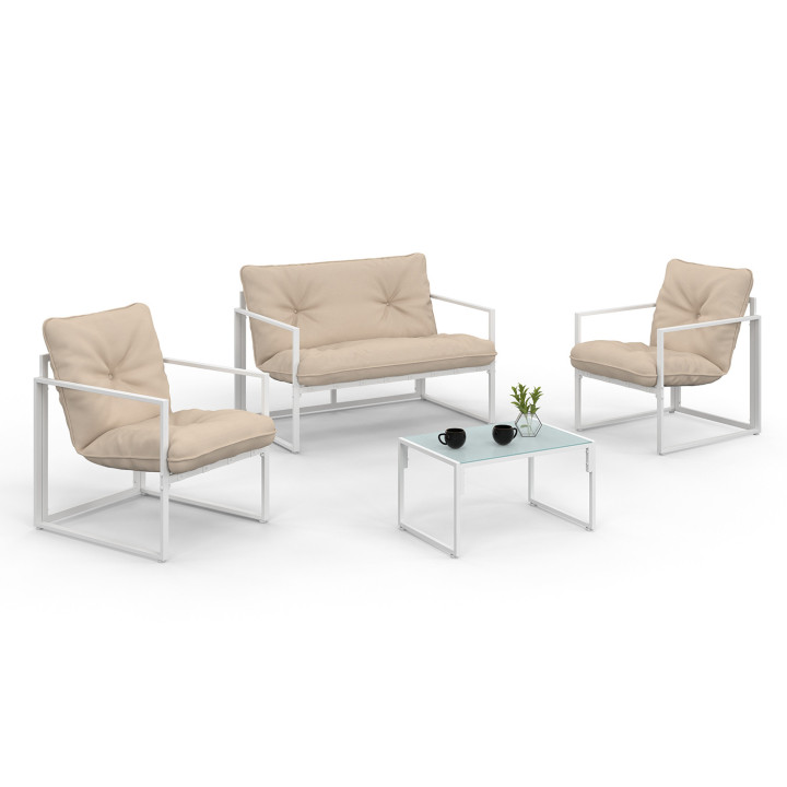 Salon de jardin bas acier blanc 4 places - NAIROBI | ID Market