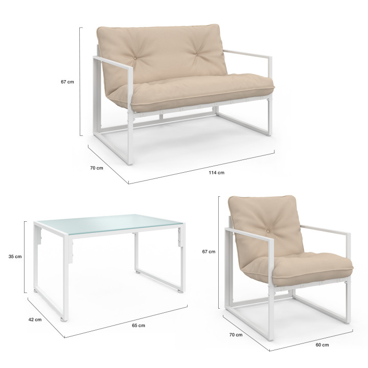 Juego bajo de muebles de jardín de acero blanco para 4 personas - NAIROBI | ID Market