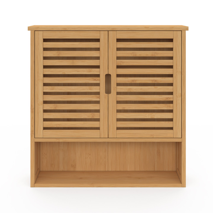 Armario de pared de bambú para baño de 2 puertas con estante | ID Market