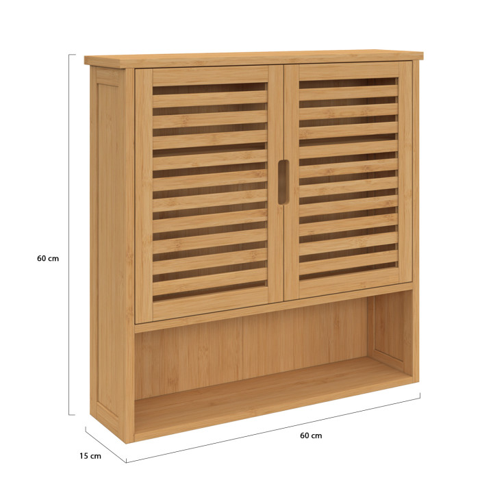 Armario de pared de bambú para baño de 2 puertas con estante | ID Market