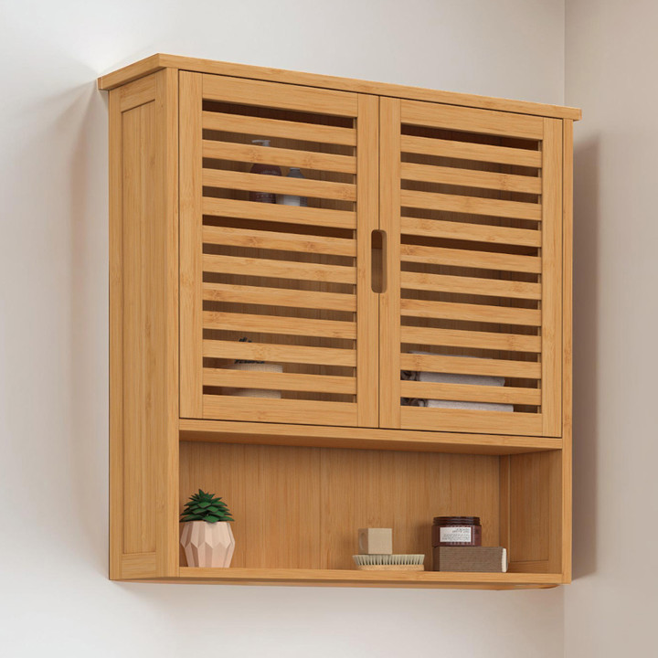Armoire de salle de bain murale bambou BEA 2 portes et étagère