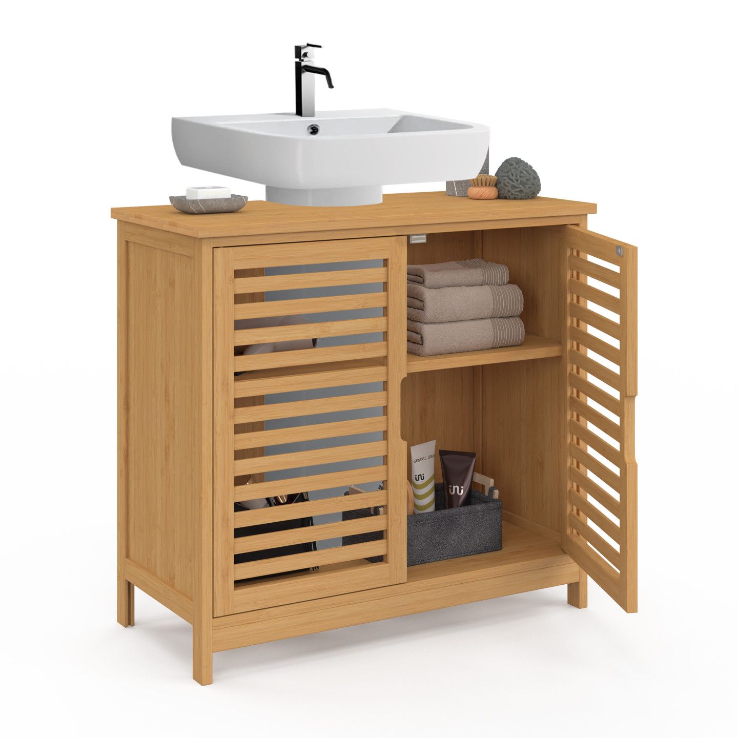 Armoire Lavabo Poupée HUSHUI 1/16 – Meuble Salle De Bain Miniature En Bois Avec Double Porte – Décoration Et Jeu