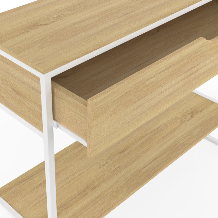 Consola industrial 1 cajón y 1 estante en madera y metal blanco | ID Market