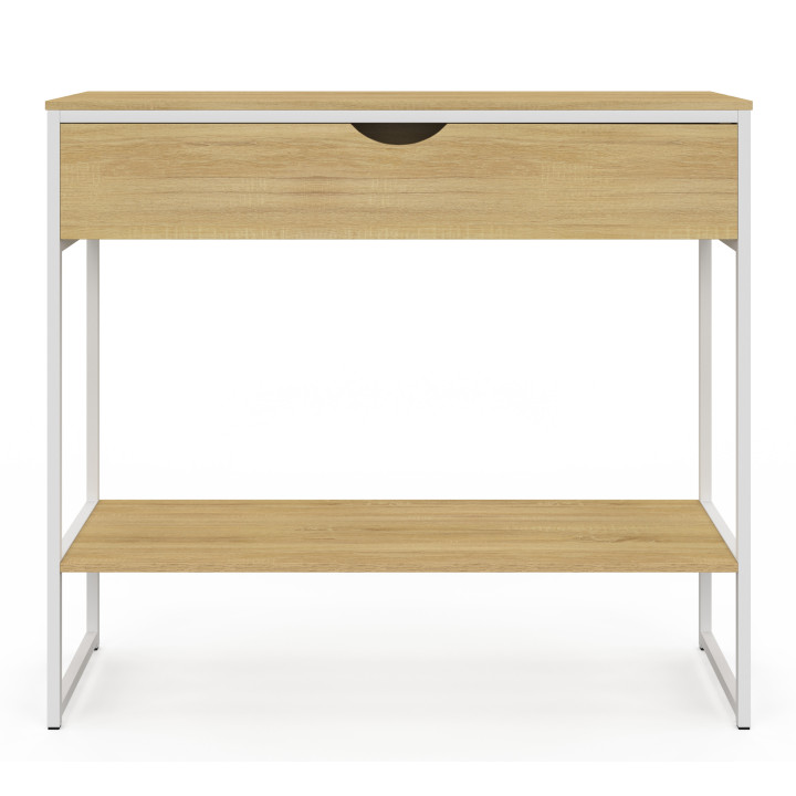 Consola industrial 1 cajón y 1 estante en madera y metal blanco | ID Market
