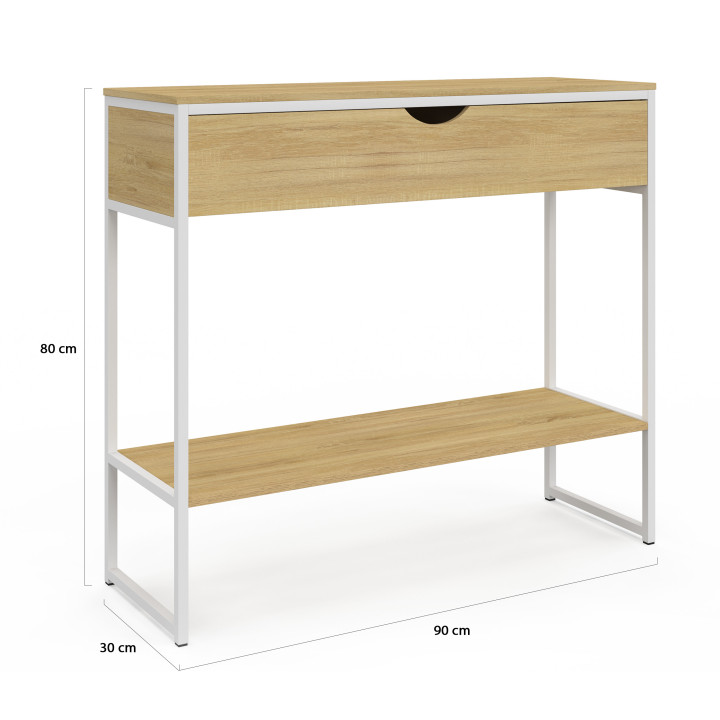 Console 1 tiroir DETROIT 1 étagère design industriel bois et métal blanc