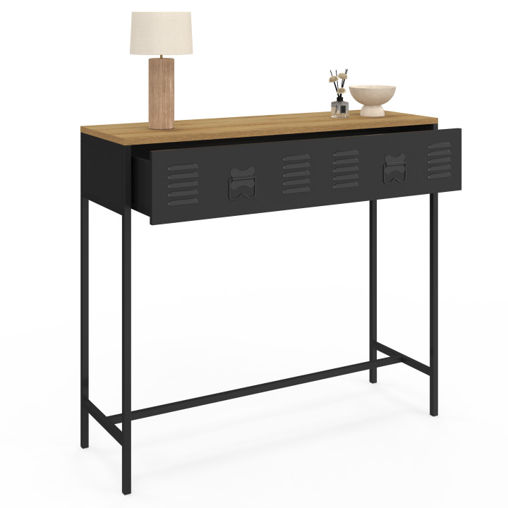 Industriekonsole mit 1 Schublade aus Holz und Metall - ESTER | ID Market