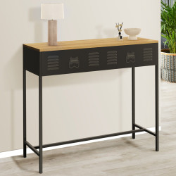 ESTER console met 1 lade, zwart metaal en houten blad met industrieel ontwerp