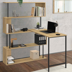 16742 - Scrivania angolare industriale a S girevole a 180° Scrivania angolare con libreria girevole a 180°, forma industriale a S - DETROIT | ID Market