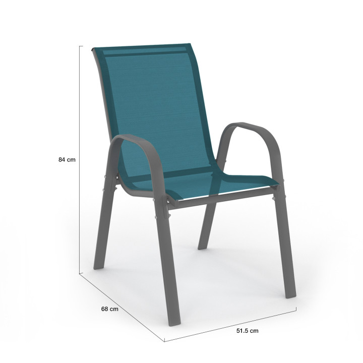 Chaises de jardin métal et textilène empilables bleu canard - LYMA |ID Market
