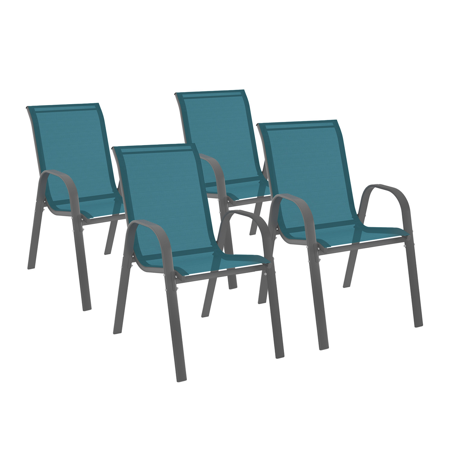 4 chaises de jardin en métal et textilène bleu canard