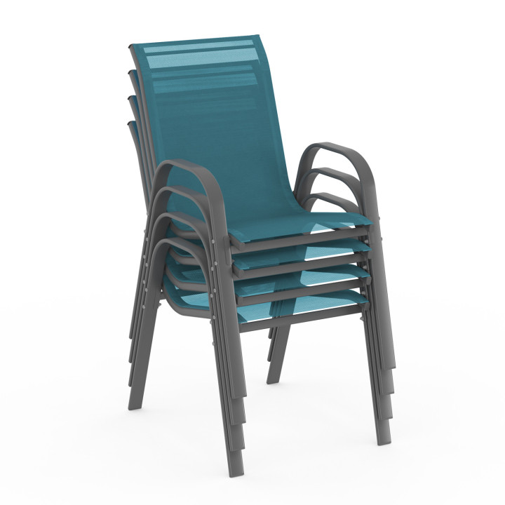 Sillas de jardín apilables de metal y textilene azul pato - LYMA |ID Market