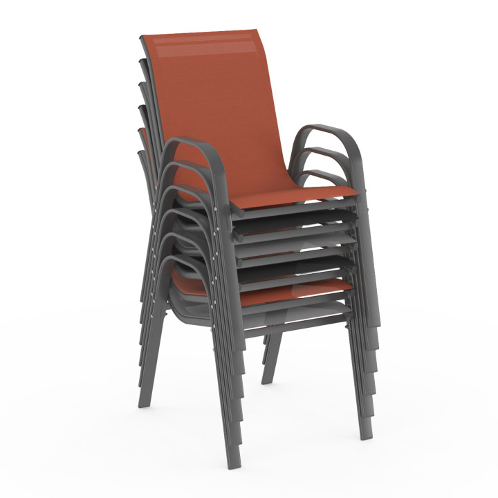 Chaises de jardin métal et textilène empilables gris noir et terracotta - LYMA |ID Market