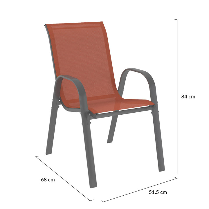 Chaises de jardin métal et textilène empilables gris noir et terracotta - LYMA |ID Market