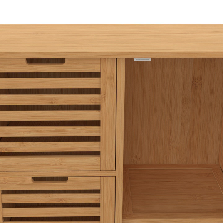 Meuble rangement salle de bain bambou 3 tiroirs avec placard - BEA | ID Market