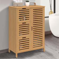 Meuble rangement salle de bain bambou 3 tiroirs avec placard - BEA | ID Market