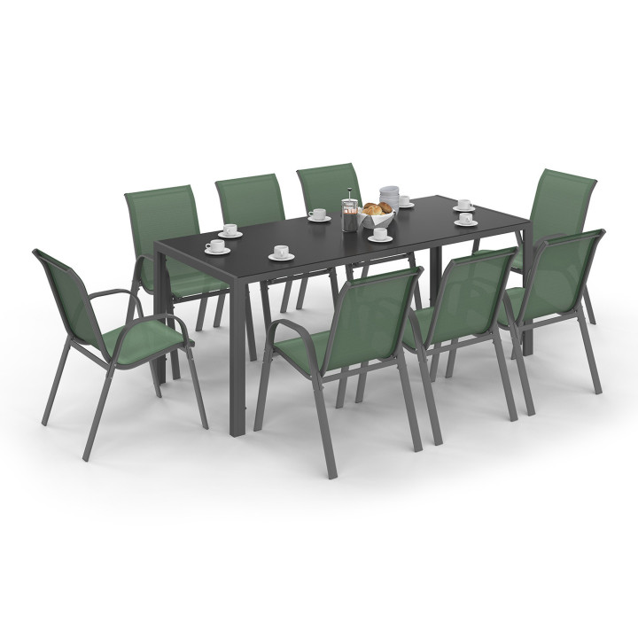 Tuinmeubelset met tafel 190 cm en 8 stapelstoelen olijfgroen - MADRID | ID Market