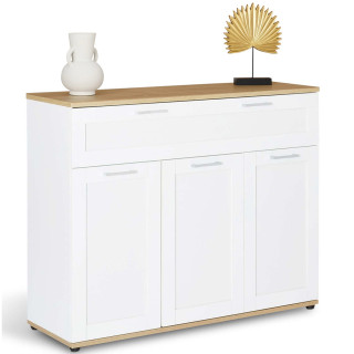 Buffet 140 Cm VITO 4 Portes Et 1 Tiroir Blanc Et Bois