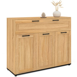 Sideboard in Buchenoptik mit schwarzen Griffen 100 cm 3 Türen und 1 Schublade - VITO | ID Market