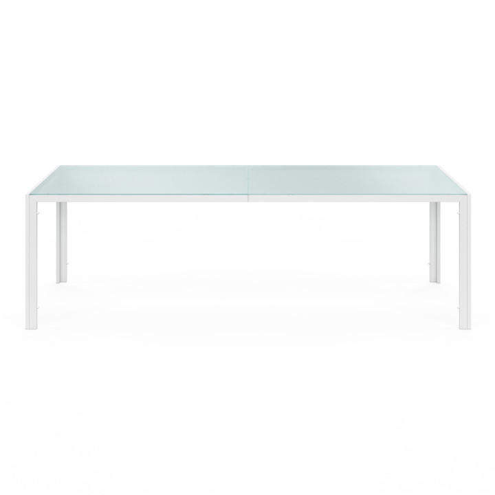 Salon de jardin grande table et chaises empilables blanc et beige - MADRID | ID Market