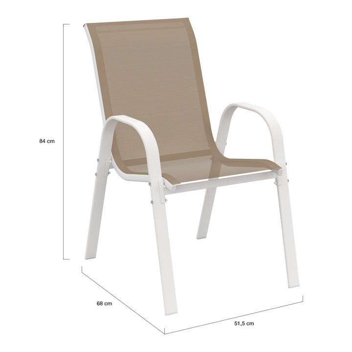Salon de jardin grande table et chaises empilables blanc et beige - MADRID | ID Market