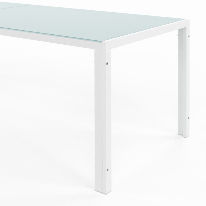 Salon de jardin grande table et chaises empilables blanc et beige - MADRID | ID Market