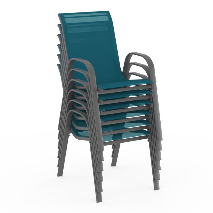 Ensemble table et chaises de jardin bleu canard 240cm et 10 chaises empilables - MADRID | ID Market