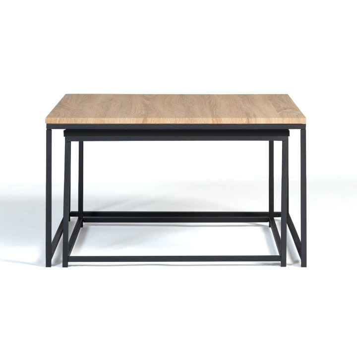 Tables basses gigognes métal noir et bois style industriel x2 - DENTON | ID Market
