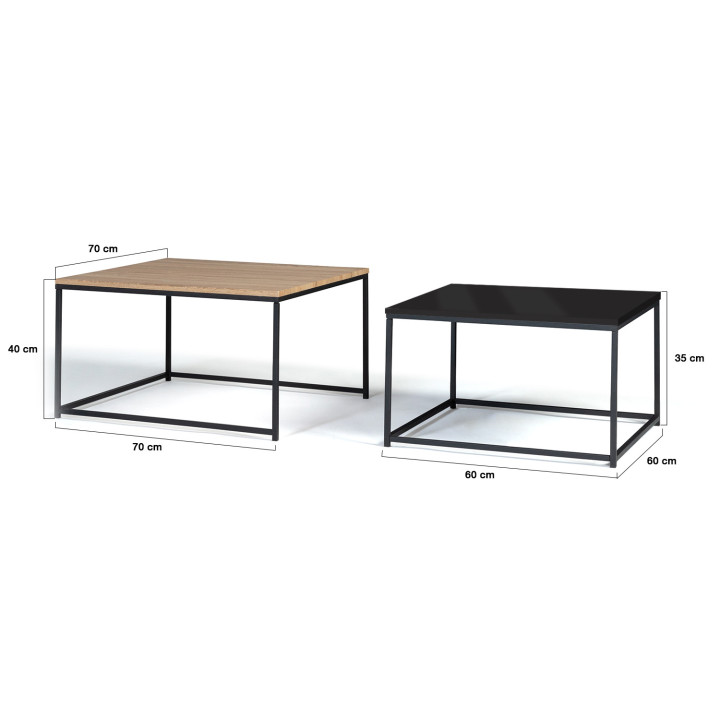 Mesas de centro de estilo industrial de metal negro y madera x2 - DENTON | ID Market