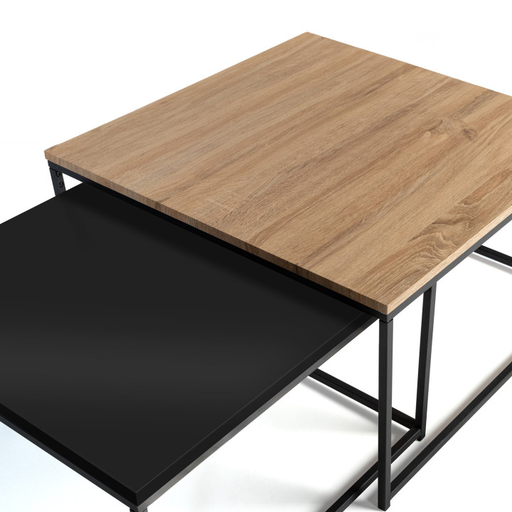 Ausziehbare Couchtische aus schwarzem Metall und Holz im Industriestil x2 - DENTON | ID Market