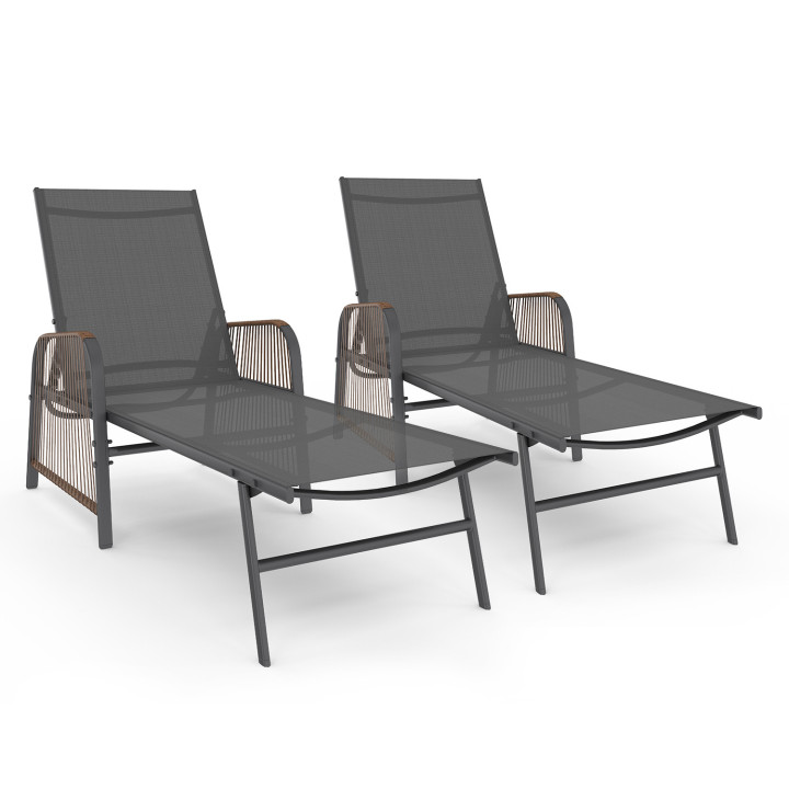 2 transats de jardin inclinables gris anthracite avec accoudoirs - RIO | ID Market
