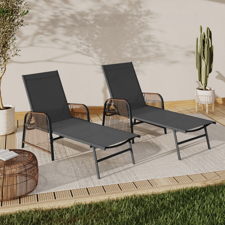 2 antracietgrijze verstelbare tuinstoelen met armleuningen - RIO | ID Market