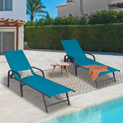 16828 - Set di 2 lettini da giardino reclinabili in tela blu anatra e acciaio grigio antracite Set di 2 lettini da giardino reclinabili in acciaio grigio antracite e tessuto blu anatra - FIDJI | ID Makret