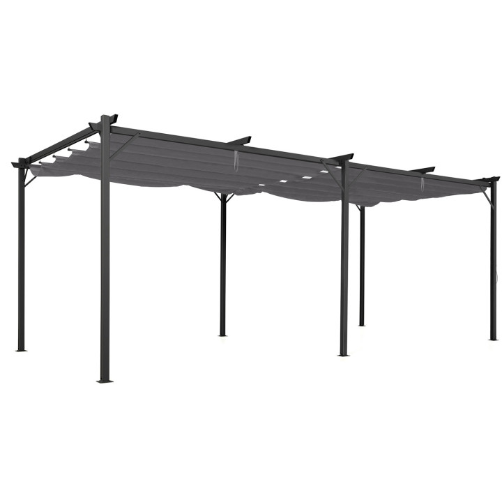 Intrekbare pergola met 6 poten 3x6 M kleur antracietgrijs goedkoop | ID Market