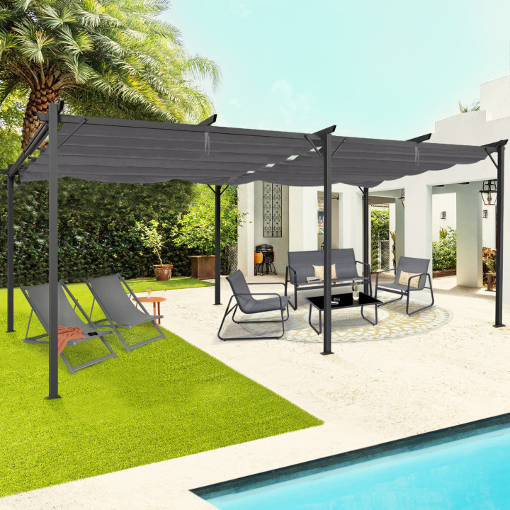 Intrekbare pergola met 6 poten 3x6 M kleur antracietgrijs goedkoop | ID Market