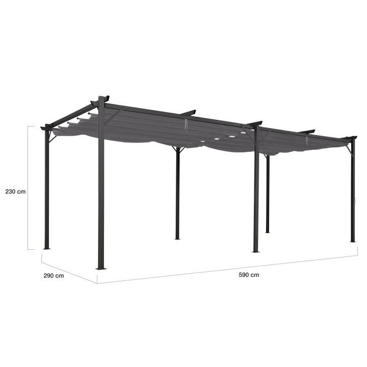 Intrekbare pergola met 6 poten 3x6 M kleur antracietgrijs goedkoop | ID Market